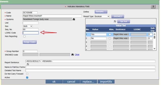 LOINC Specialty template